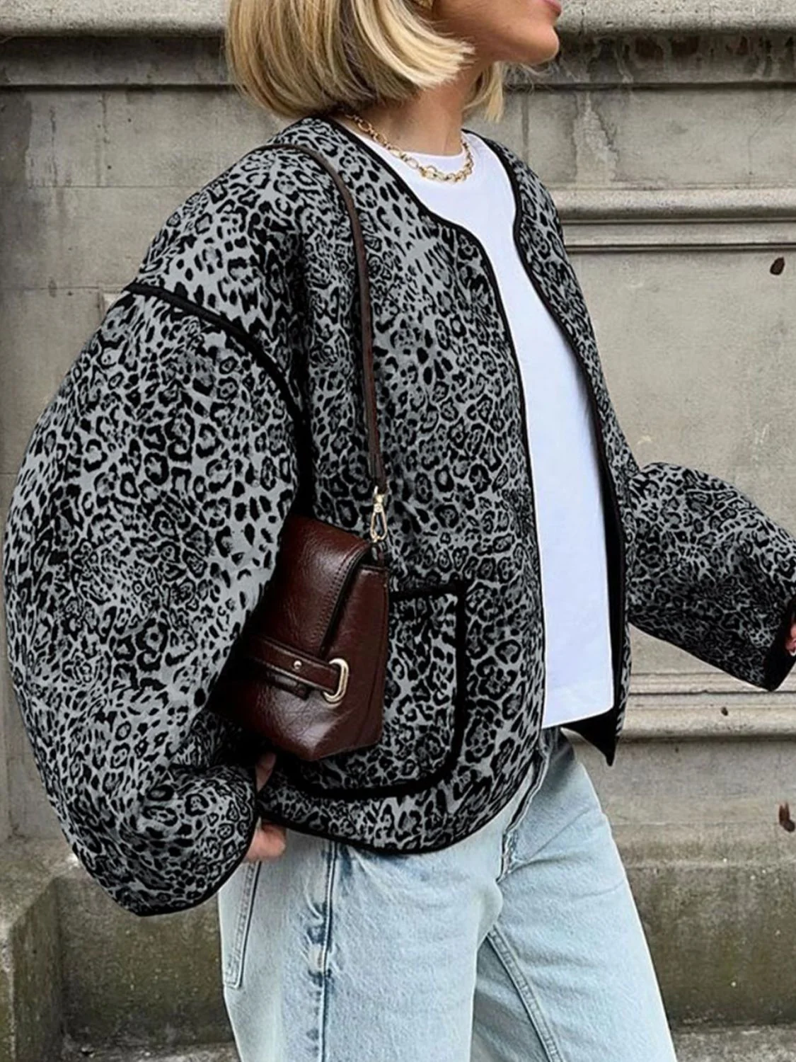 Fiona | Perfee leopard long sleeve open front jacket - Image 6