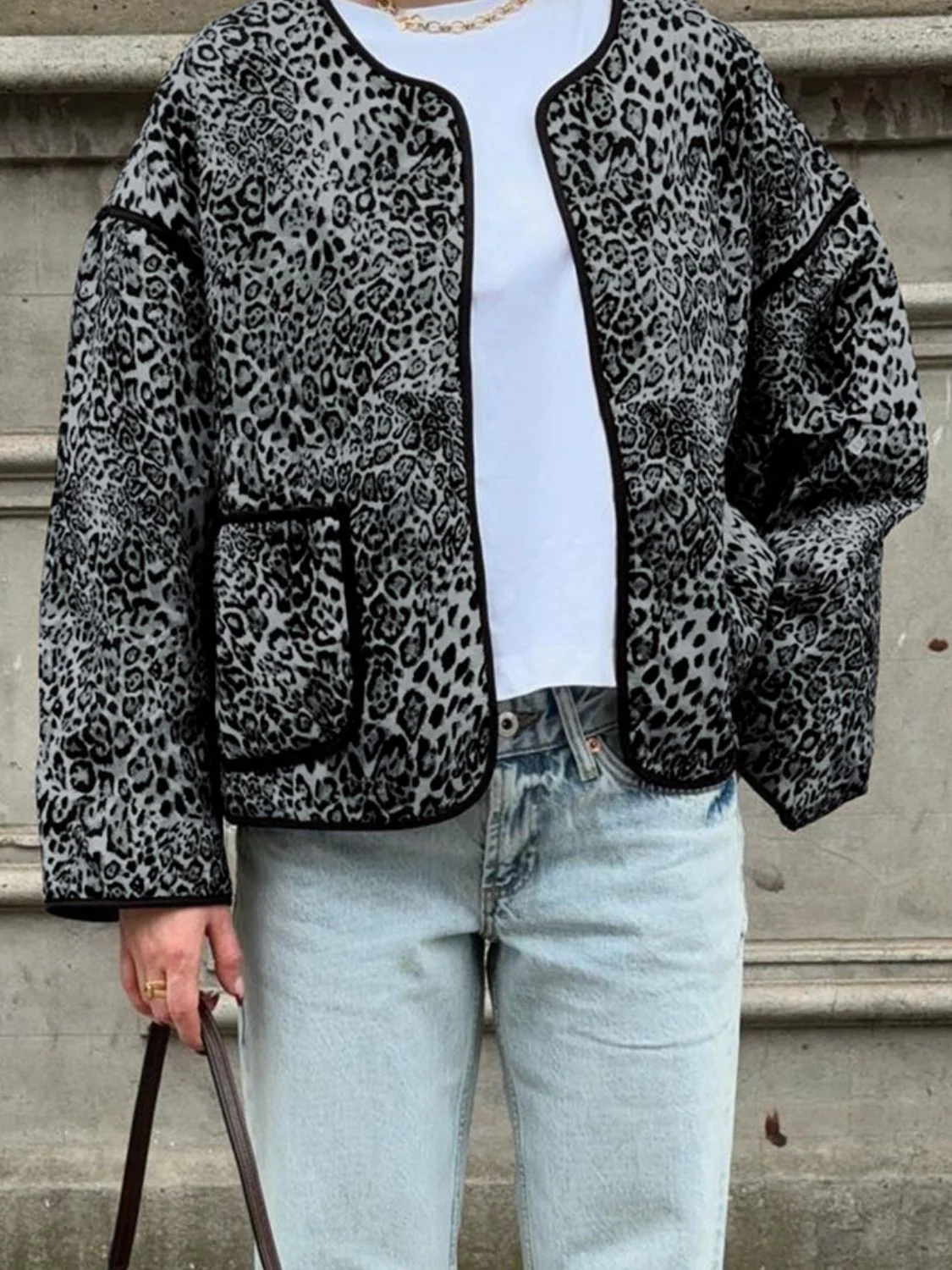 Fiona | Perfee leopard long sleeve open front jacket - Image 8