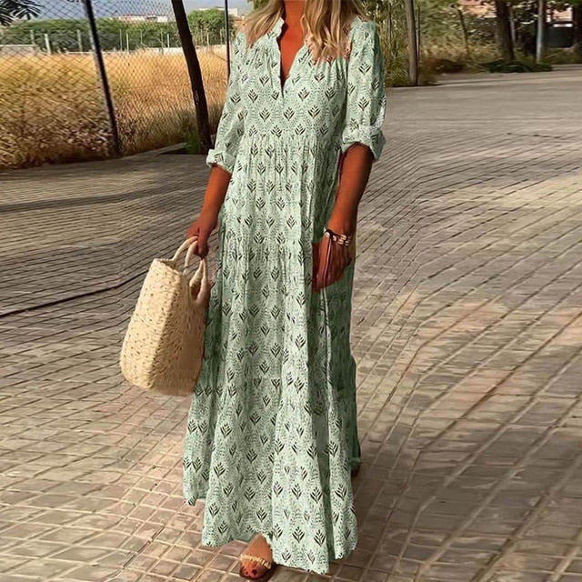 Fiora® | Casual Long Sleeve V-Neck Dress - Image 2