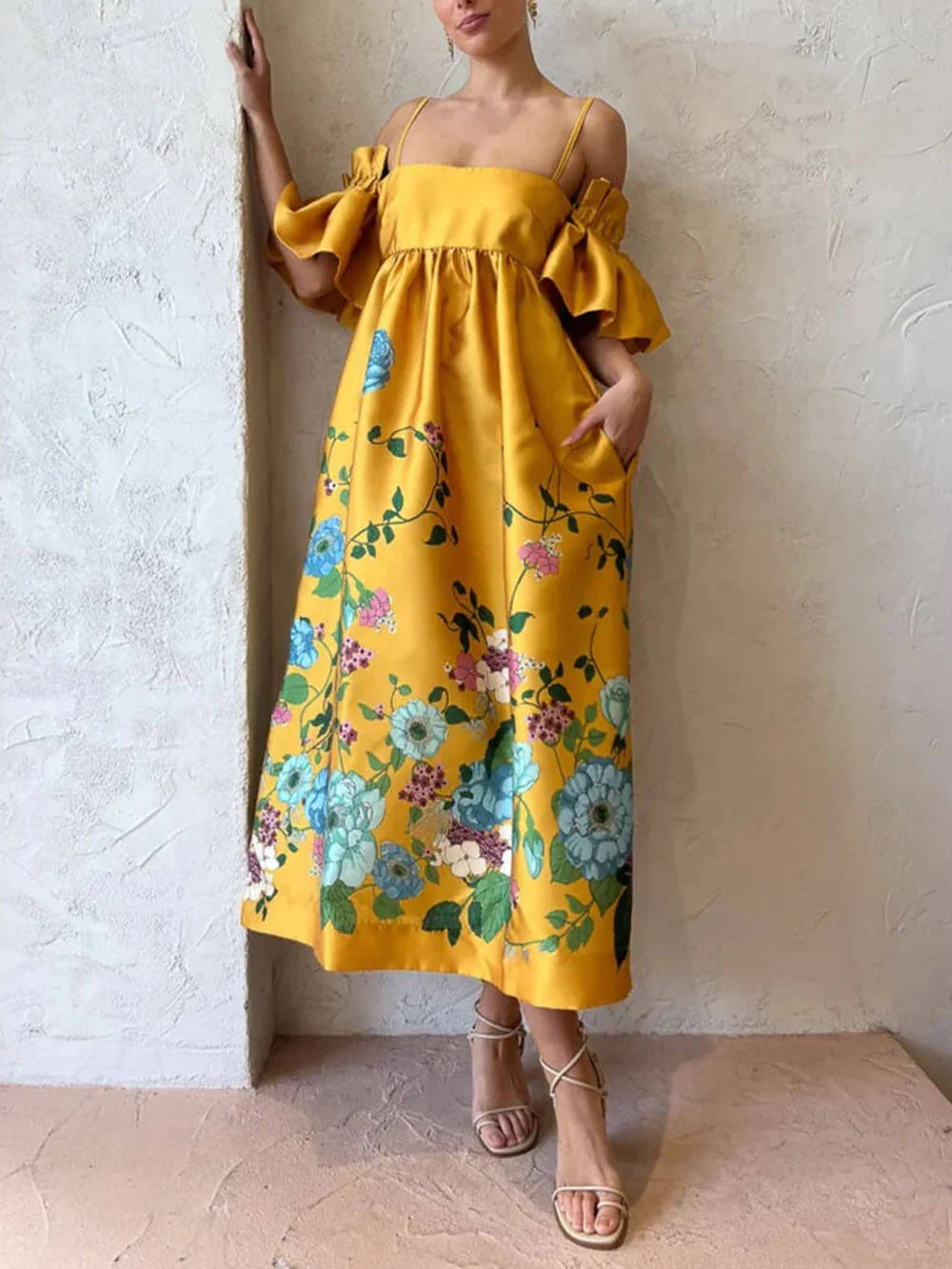 Fiora® | Dress With Marigold Flower Sleeves - Image 4