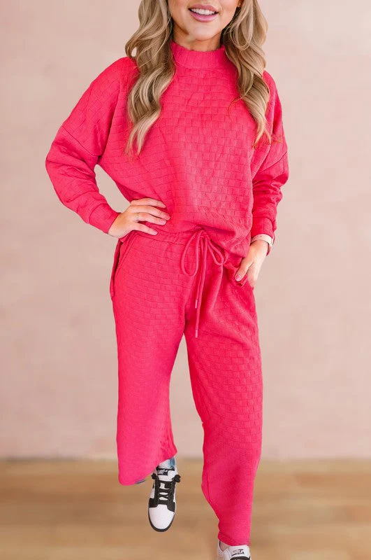 Fiorella | Check textured pullover top and pants set - Image 2