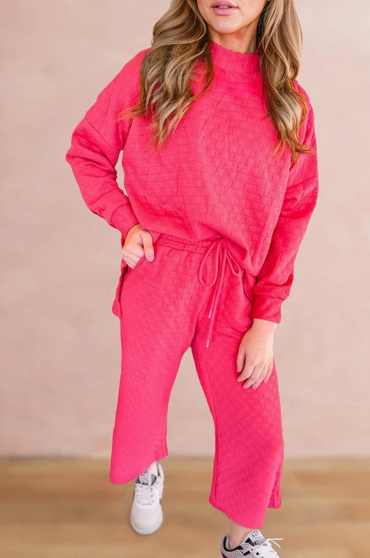 Fiorella | Check textured pullover top and pants set - Image 5