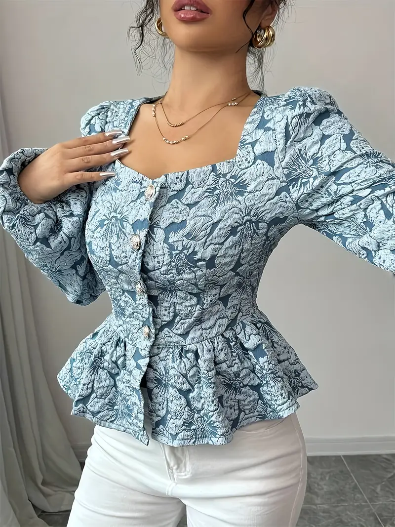 Fiorella® | Elegant Floral Print Blouse With Puff Sleeves - Image 5