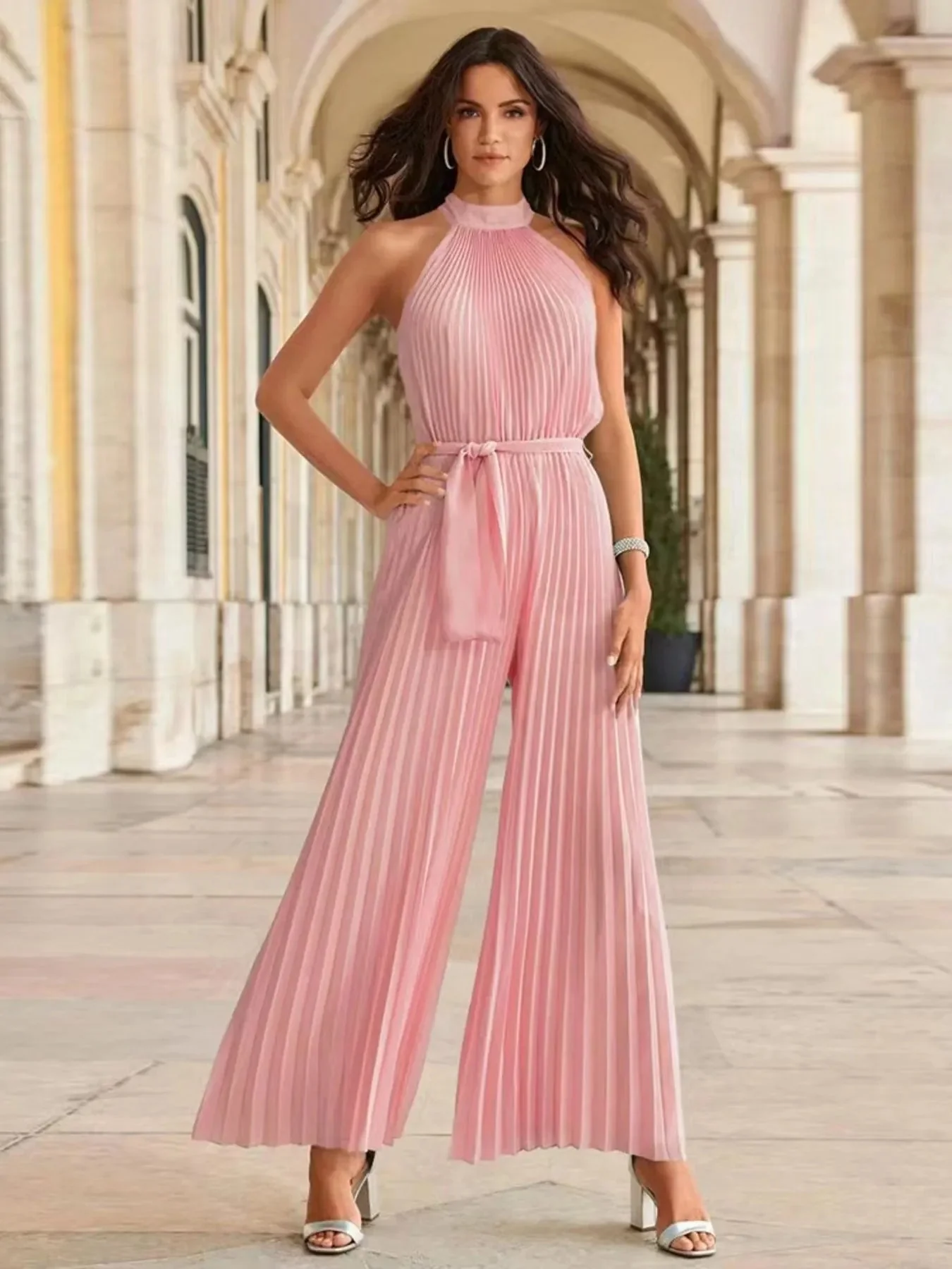 Fiorella® | Elegant Sleeveless Pleated Wide Leg Jumpsuit - Image 4