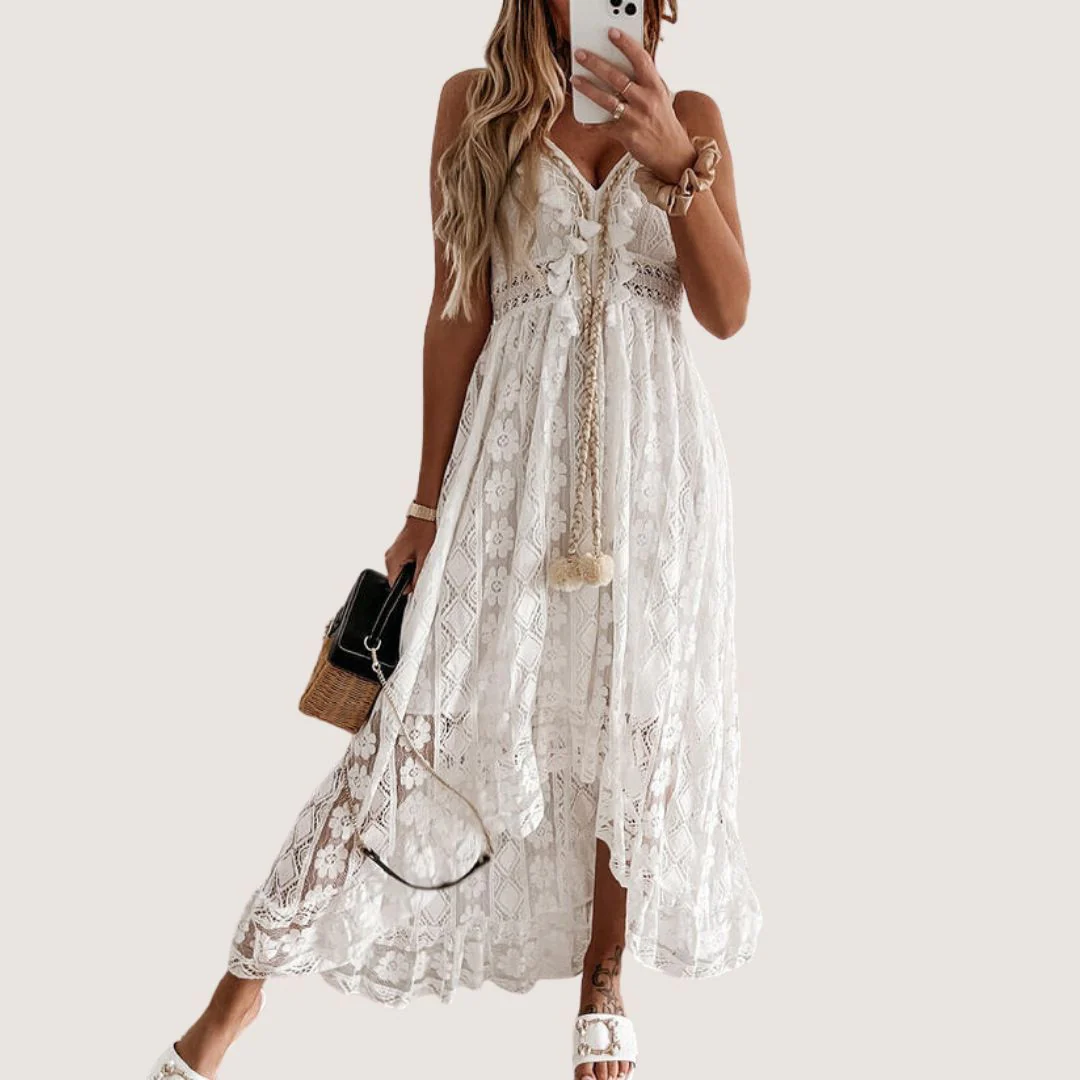 Flavia® | Bohemian Lace Midi Dress With High-Low Hem - Image 3