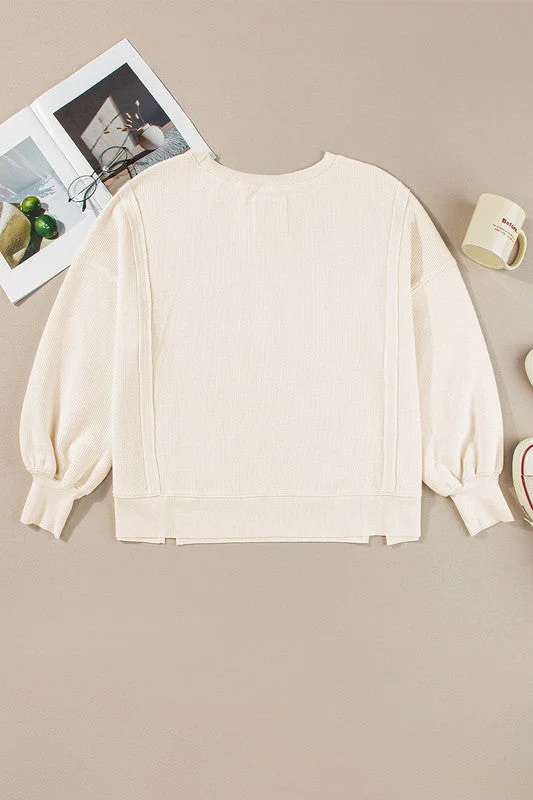 Flavia | Oversized bishop sleeve waffle knit sweatshirt - Image 11