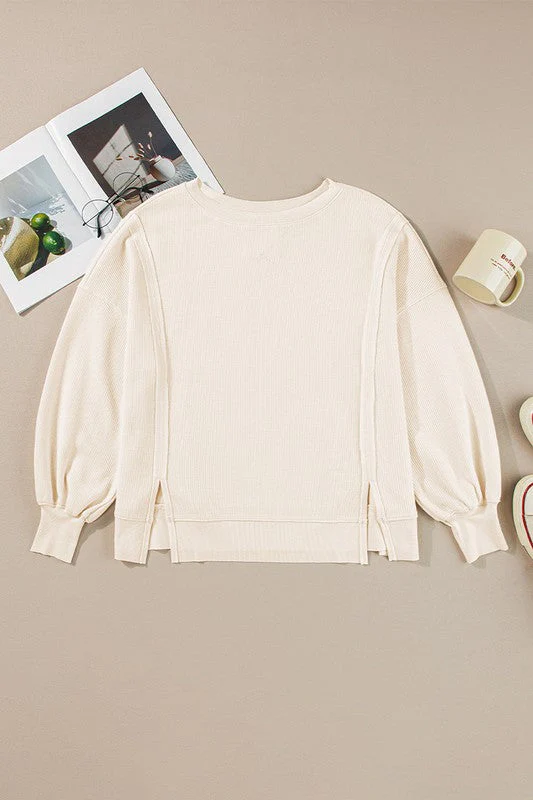 Flavia | Oversized bishop sleeve waffle knit sweatshirt - Image 12