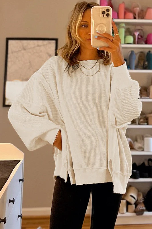 Flavia | Oversized bishop sleeve waffle knit sweatshirt - Image 13