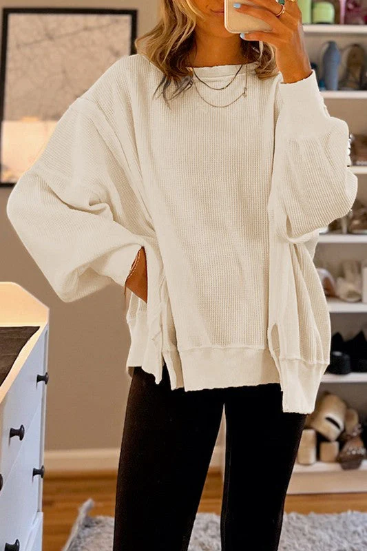 Flavia | Oversized bishop sleeve waffle knit sweatshirt - Image 14