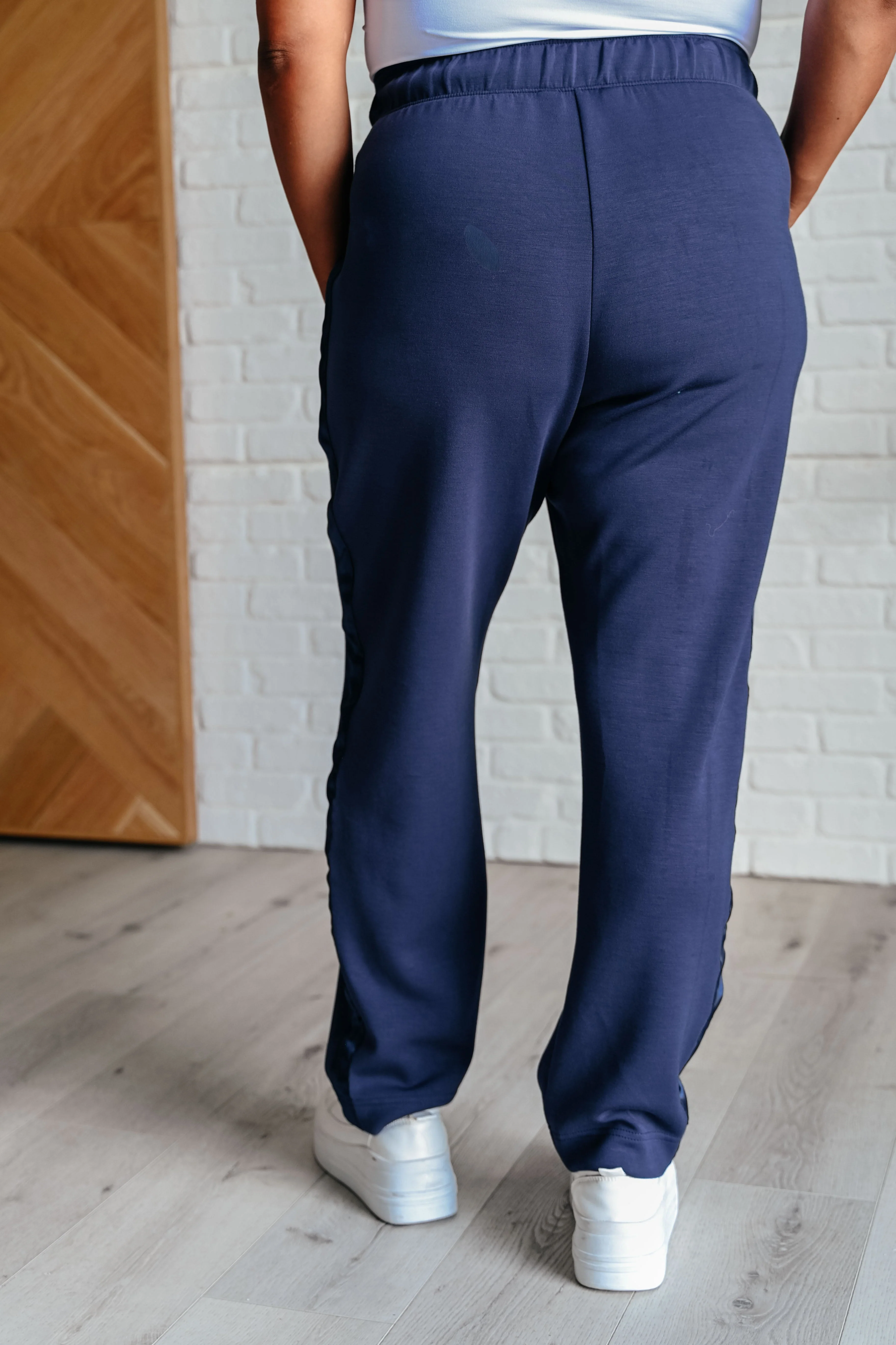 Flavia | Satin stripe lounge pants in smoky navy - Image 10
