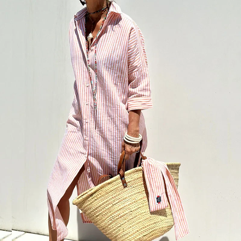 Flor® | Elegant Striped Shirt Dress