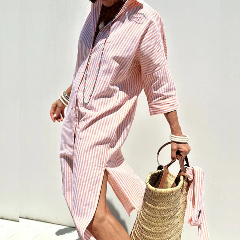 Flor® | Elegant Striped Shirt Dress - Image 2