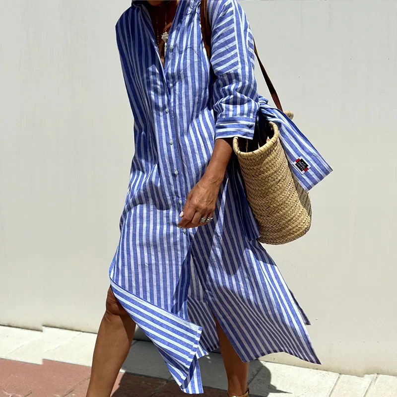 Flor® | Elegant Striped Shirt Dress - Image 3