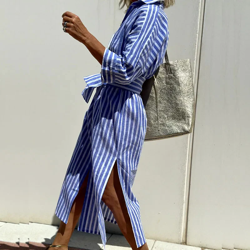Flor® | Elegant Striped Shirt Dress - Image 4