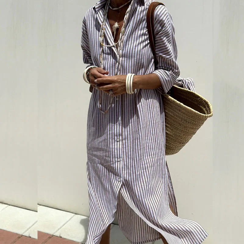 Flor® | Elegant Striped Shirt Dress - Image 5