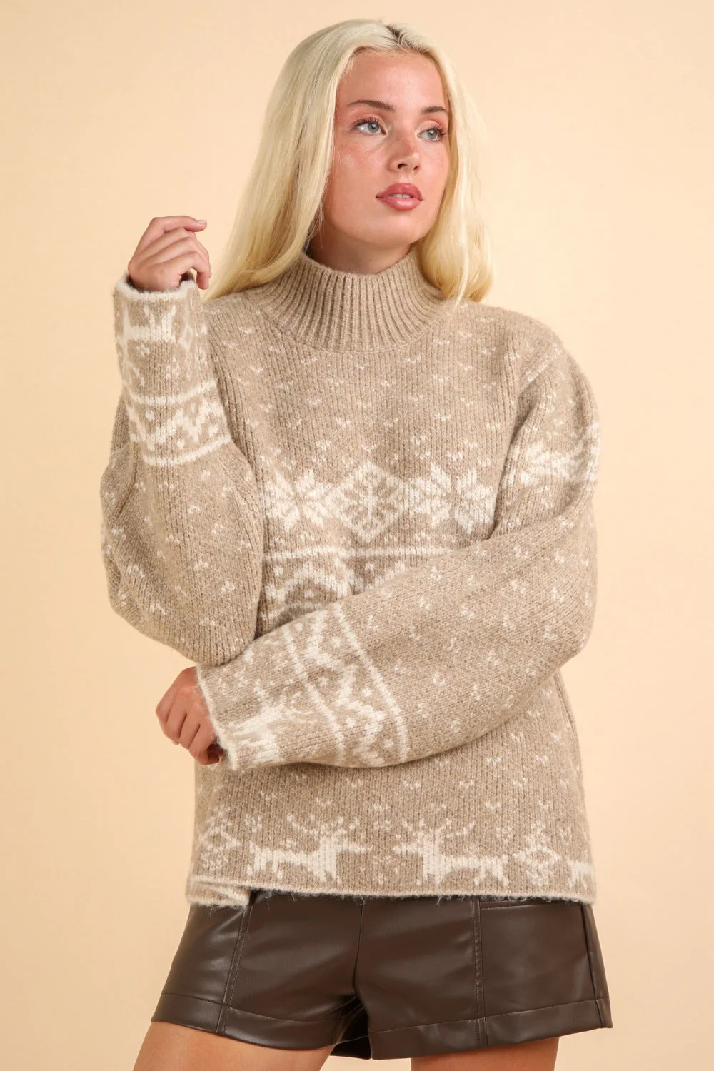 Flor | VERY J Christmas Element stand-up collar long sleeve sweater - Image 4
