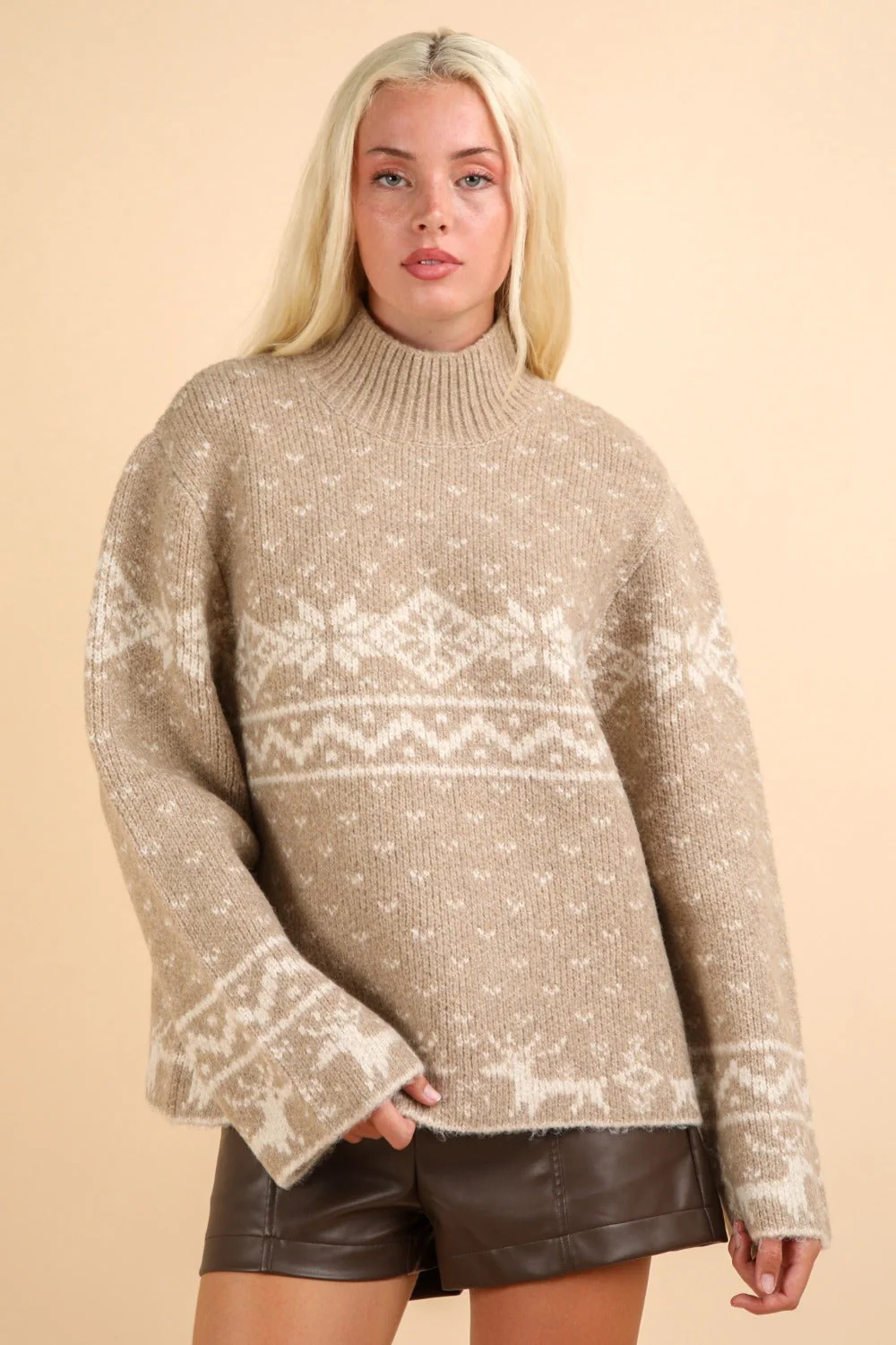 Flor | VERY J Christmas Element stand-up collar long sleeve sweater - Image 5