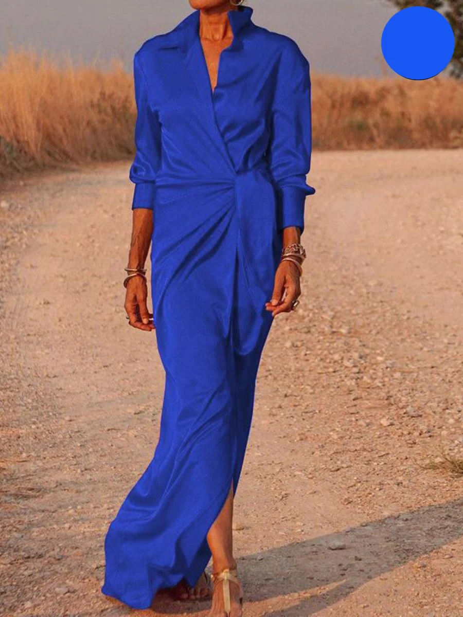 Flora® | Office Lapel V-Neck Maxi Dress - Image 7