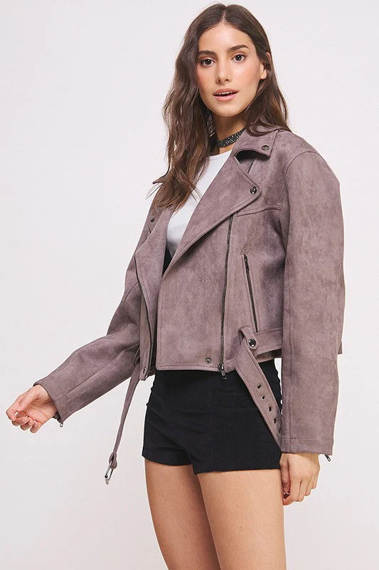 Florencia | LONG SLEEVE SUEDE MOTOR JACKET WITH BELT AND ZIPPER - Image 8