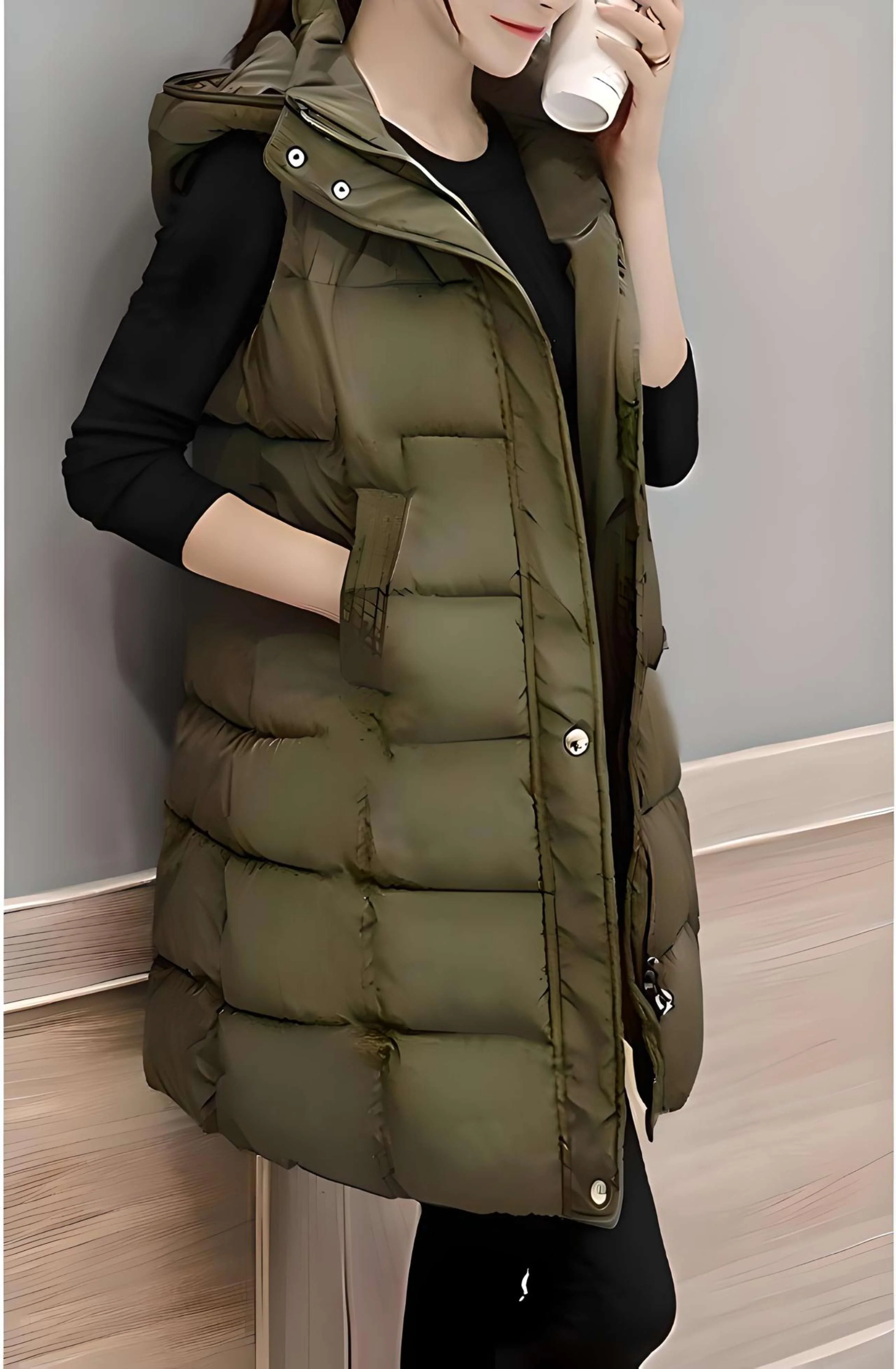 Florencia | Long sleeveless coat with hood - Image 2