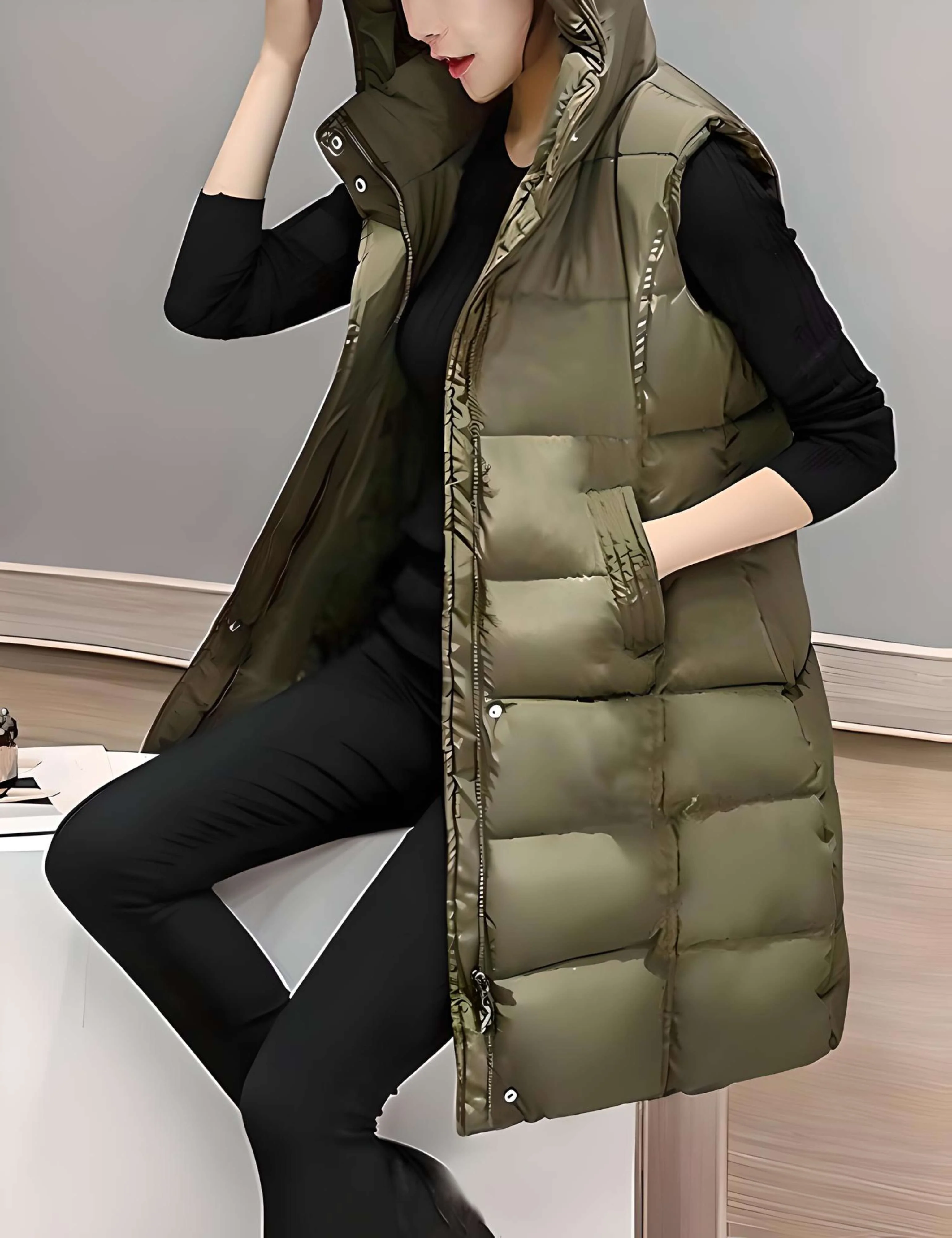 Florencia | Long sleeveless coat with hood - Image 3