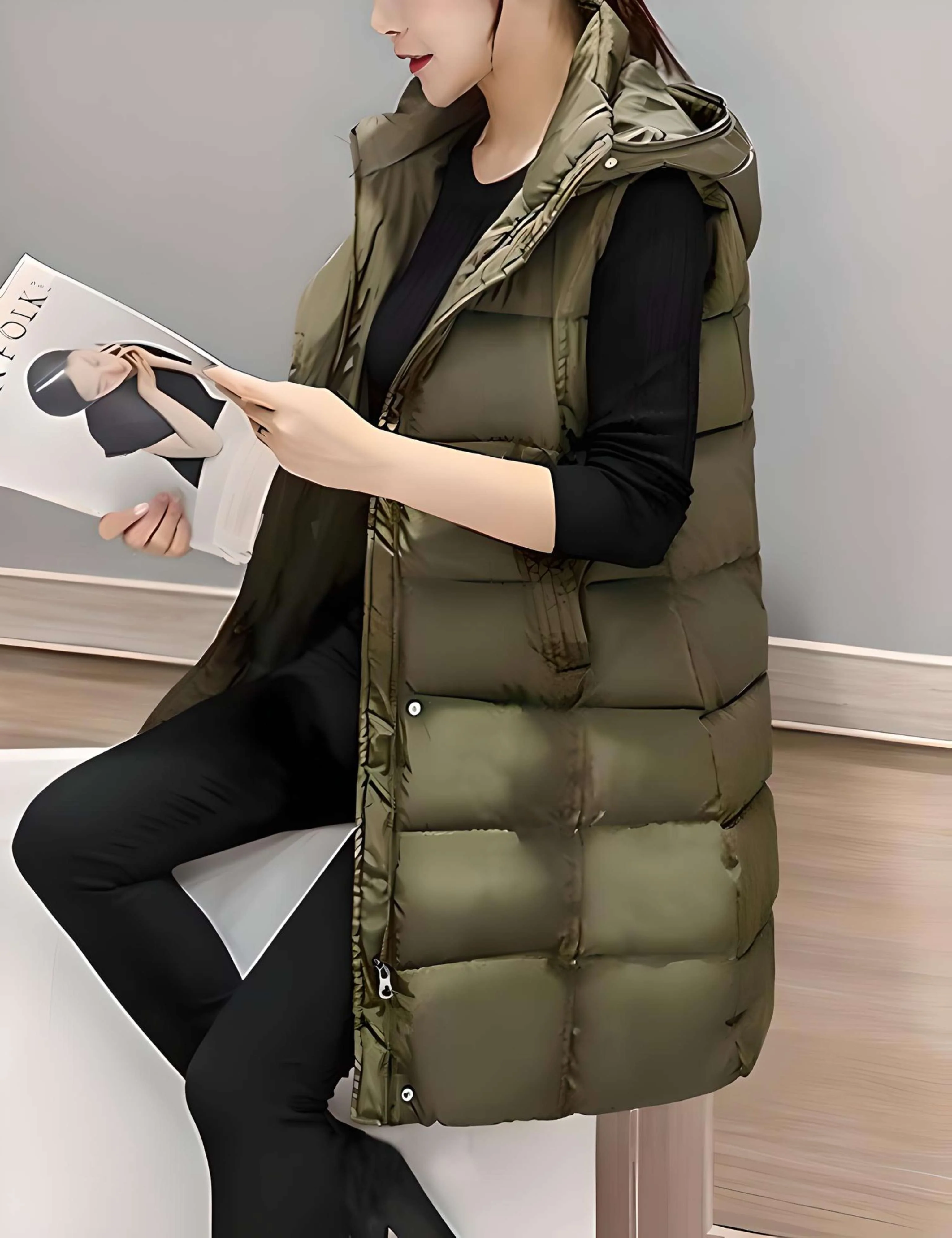 Florencia | Long sleeveless coat with hood - Image 5