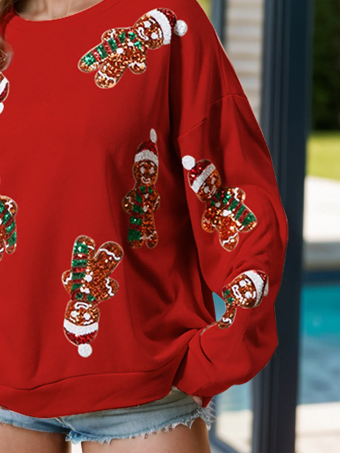 Florencia | Sequin Gingerbread Man Long Sleeve Sweatshirt - Image 3