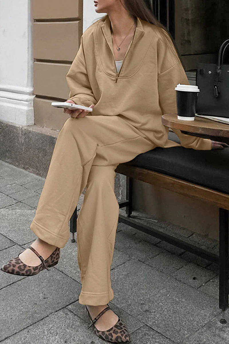 Florencia | Street Daily zip turn-down collar long sleeve two-piece suit - Image 2
