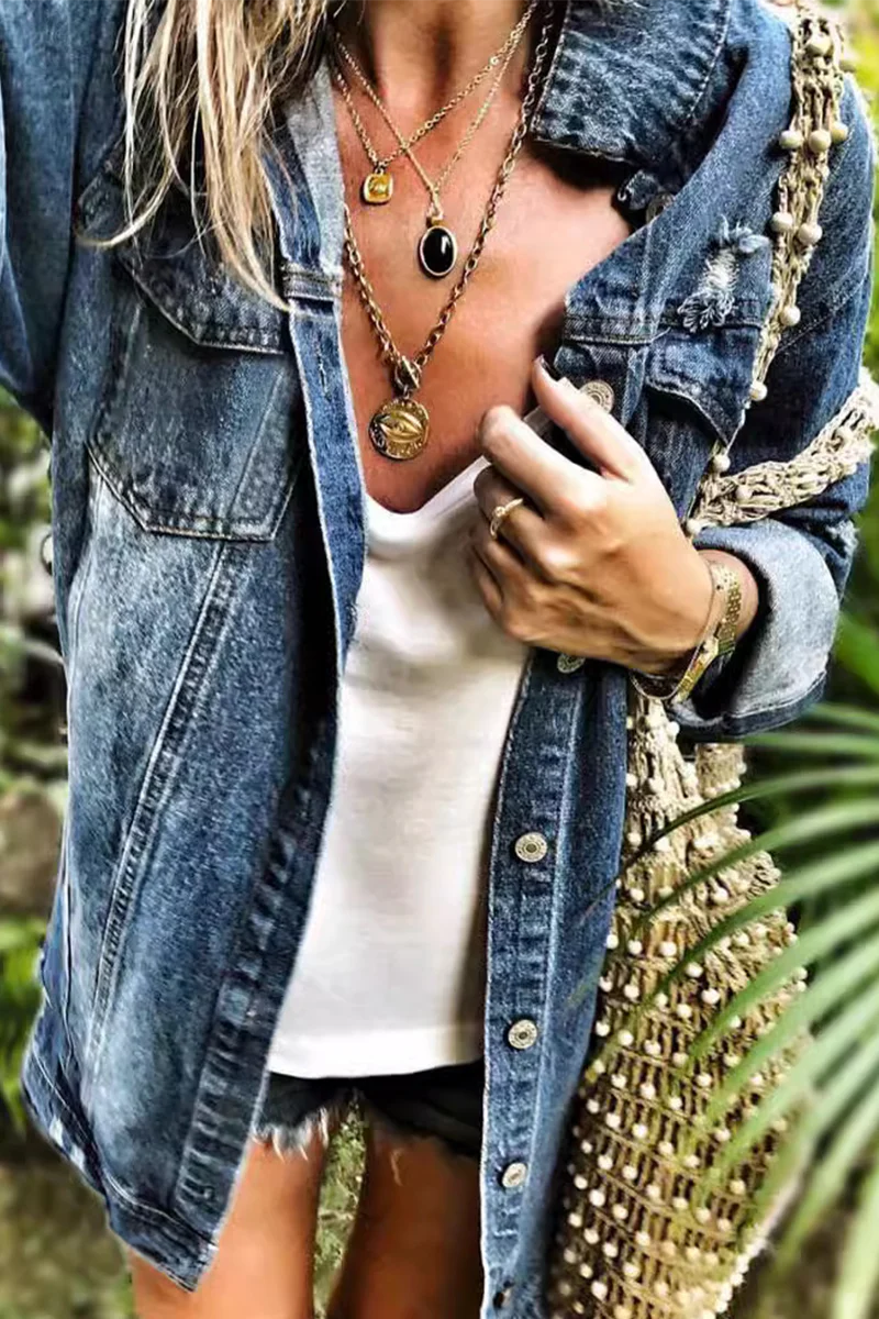 Francisca | Casual street outerwear with a ripped turn-down collar and a distressed effect - Image 2