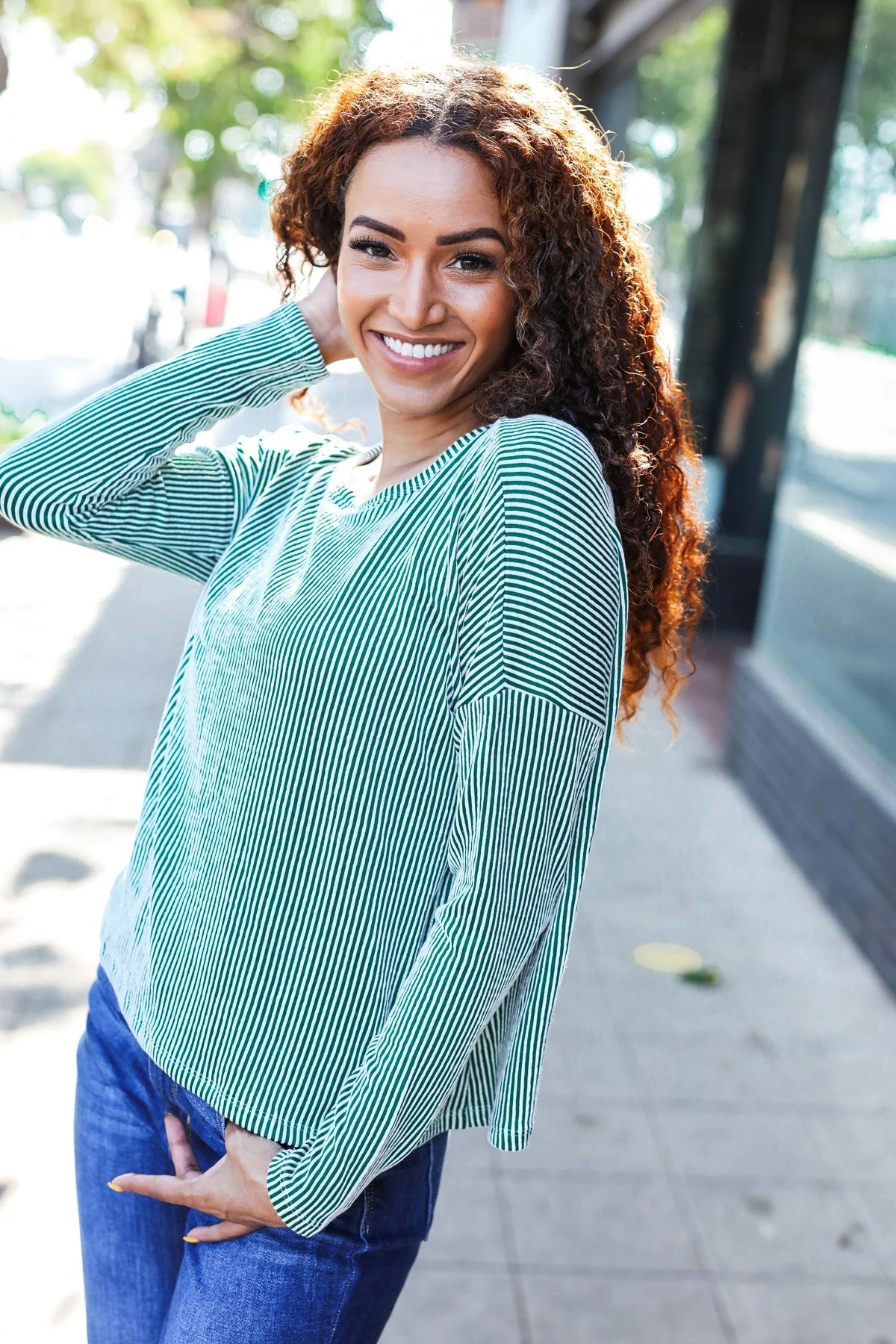 Francisca | Hello beautiful green ribbed dolman crop top - Image 4