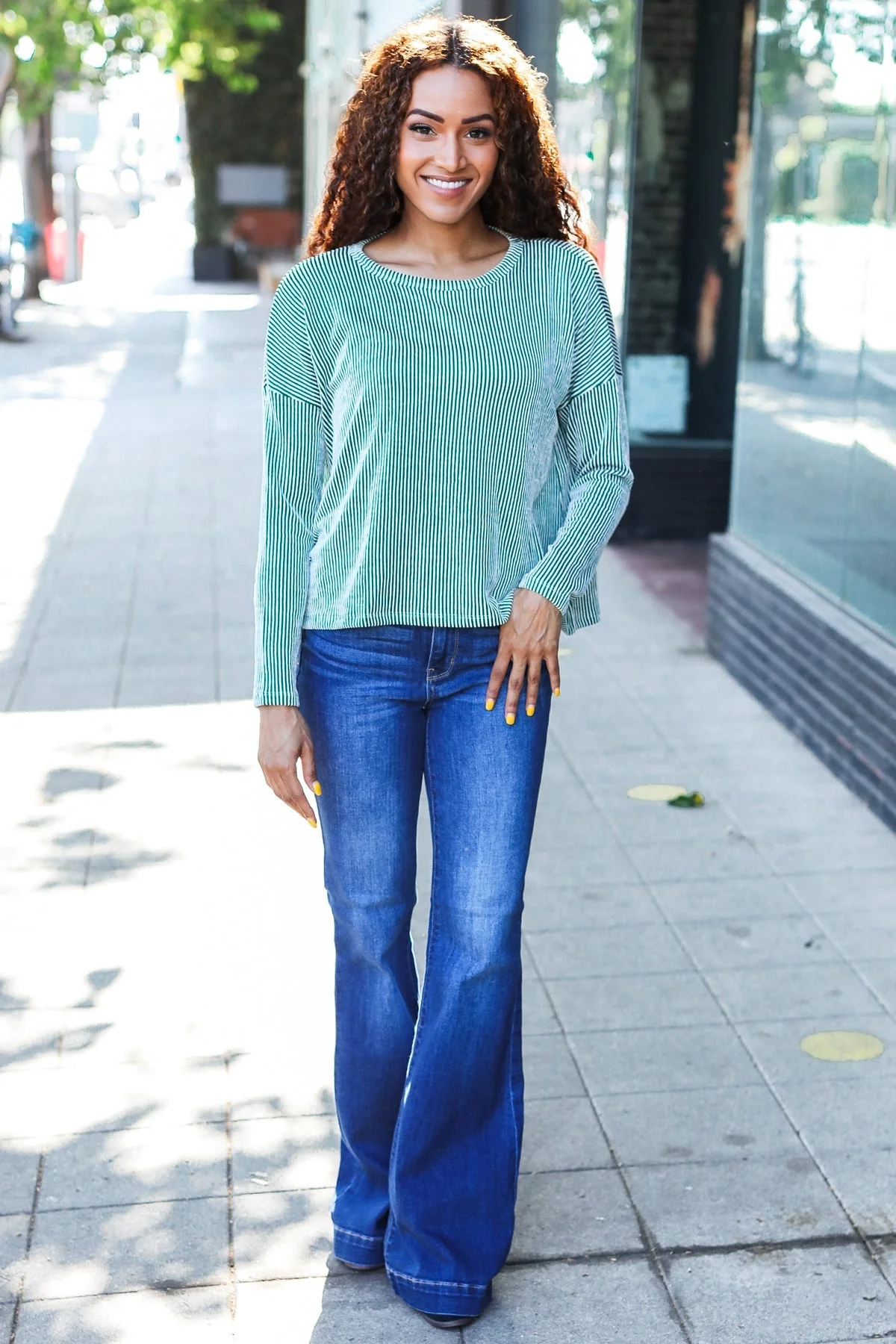 Francisca | Hello beautiful green ribbed dolman crop top - Image 9