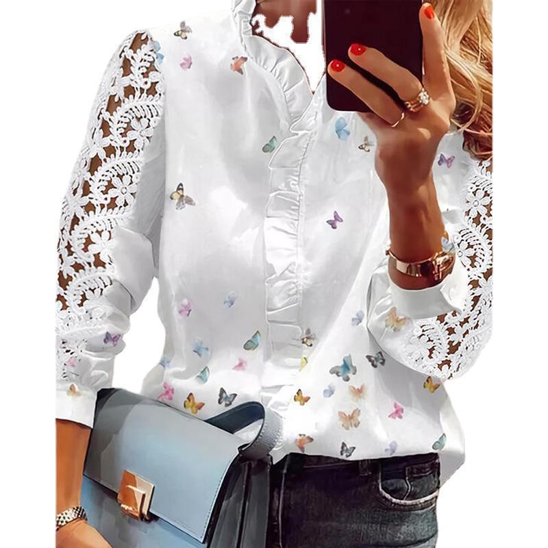 Francisca® | Women'S Blouse With Floral Appliqu��s, Ruffle Details And Lace Sleeves - Image 5