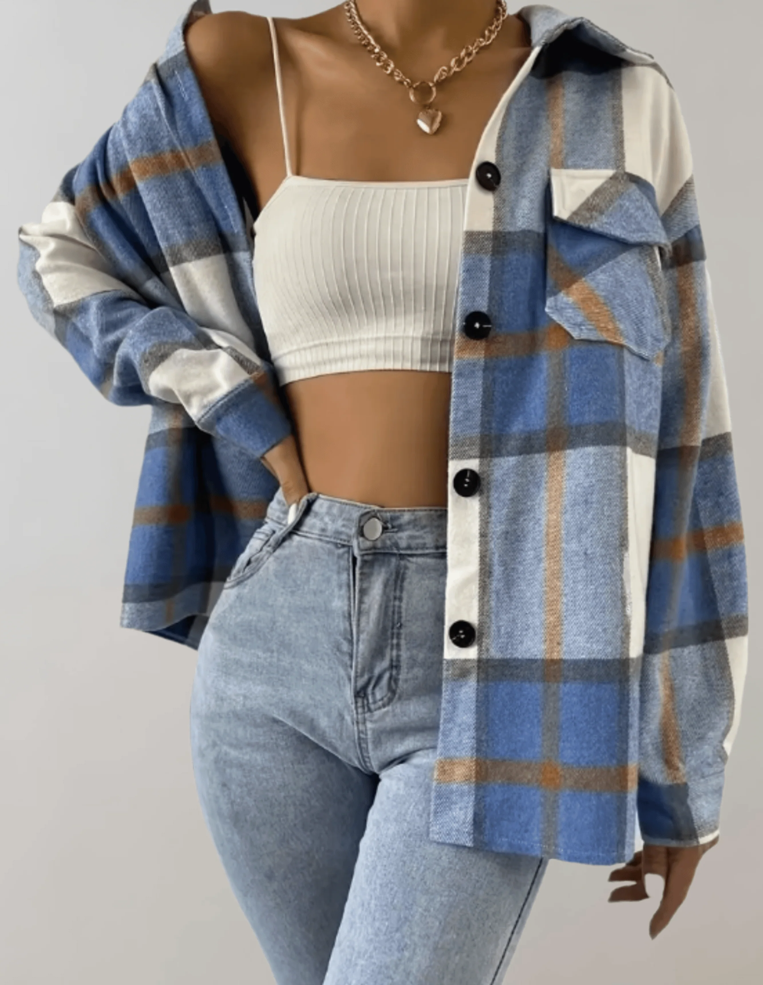 Franziska | Elegant blue checked women's oversize jacket