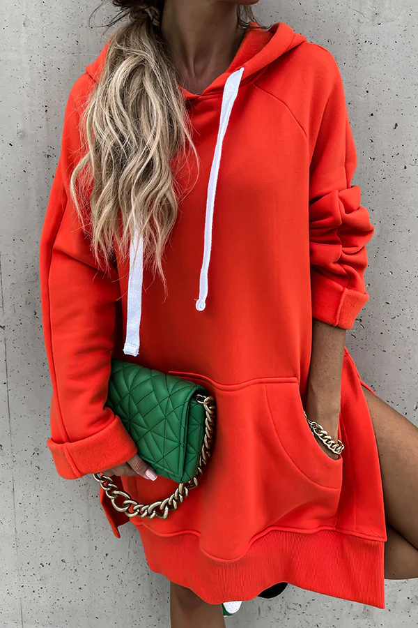 Frederika | Casual solid tops with drawstring and pockets and hooded collar - Image 6