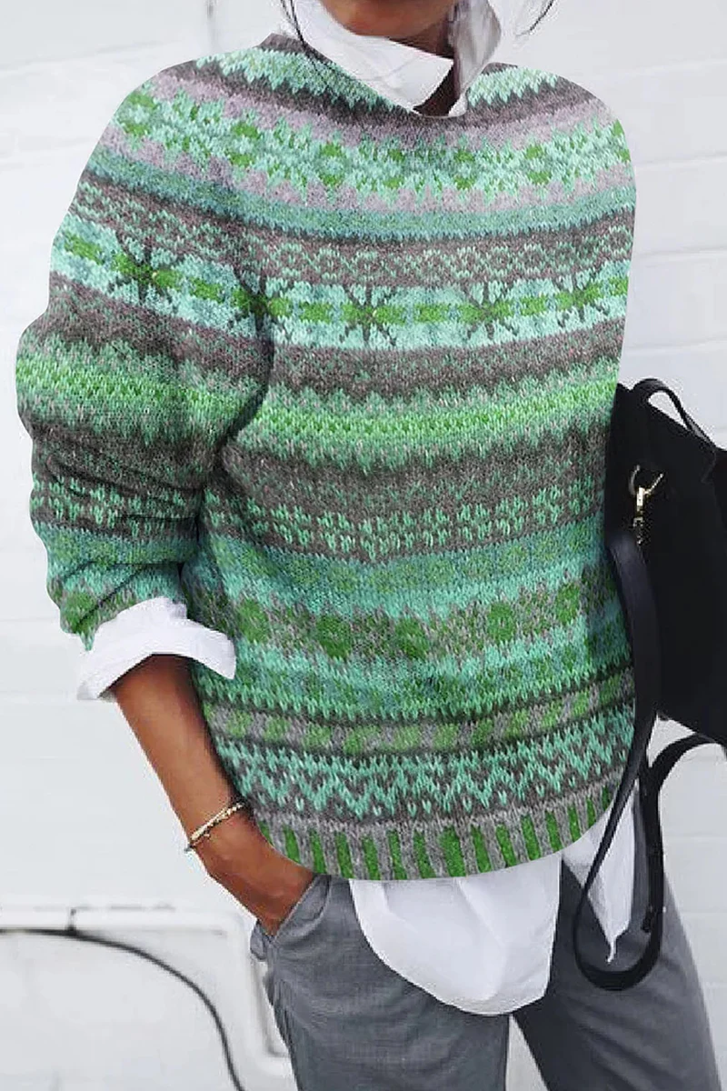 Frida | Casual printed striped contrast O-neck tops