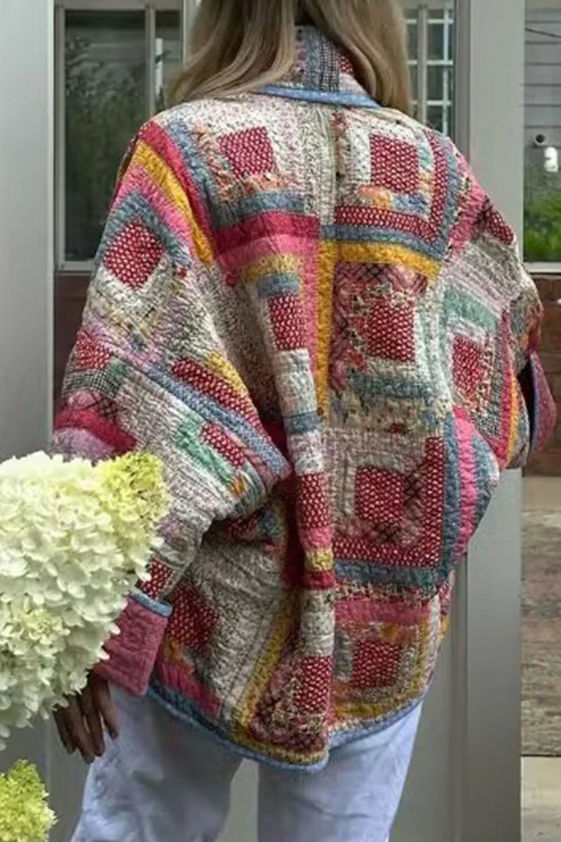 Frida | Casual vintage outerwear with geometric print and shawl collar - Image 4