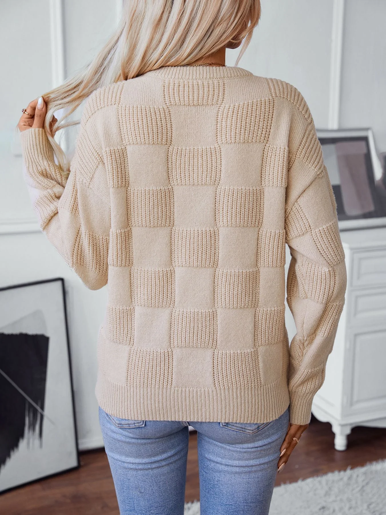 Frida | Chunky knit sweater with a checkerboard pattern - Image 3
