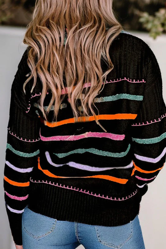 Frida | Colorful striped crew neck sweater with ribbed edges - Image 4