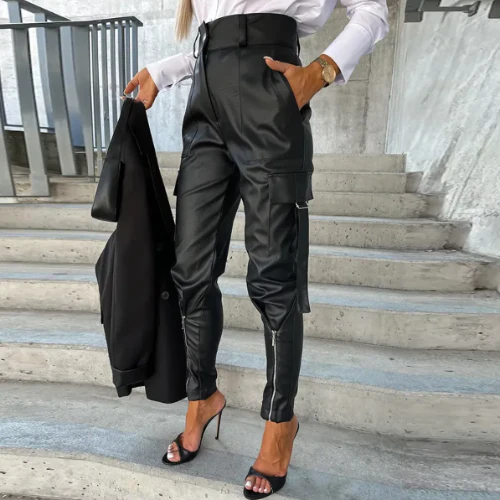 Frida® | Stylish Pu Leather Cargo Pants - Image 2