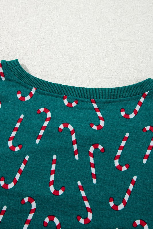 Frieda | Candy cane print Christmas loungewear top and pants set - Image 5