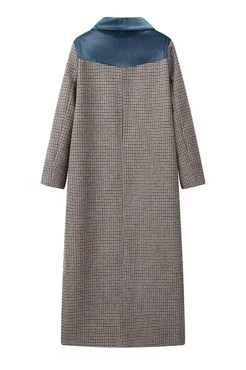 Frieda | Casual outerwear with street plaid patchwork contrast turn-down collar - Image 4