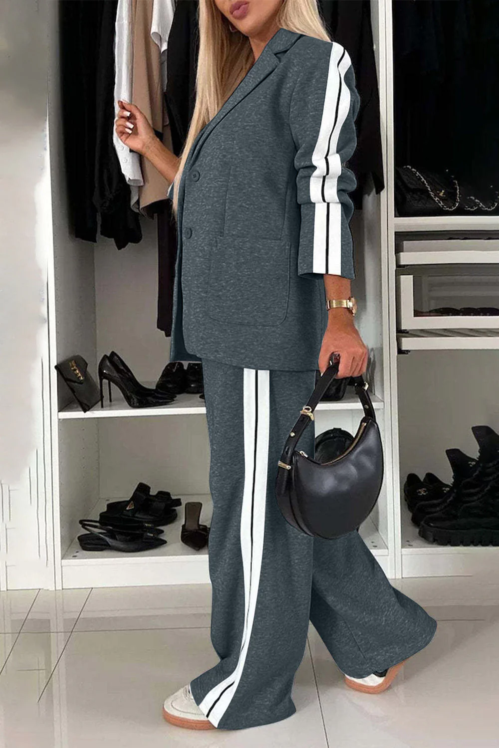 Frieda | Complete top and trousers set with contrast lapel collar - Image 15