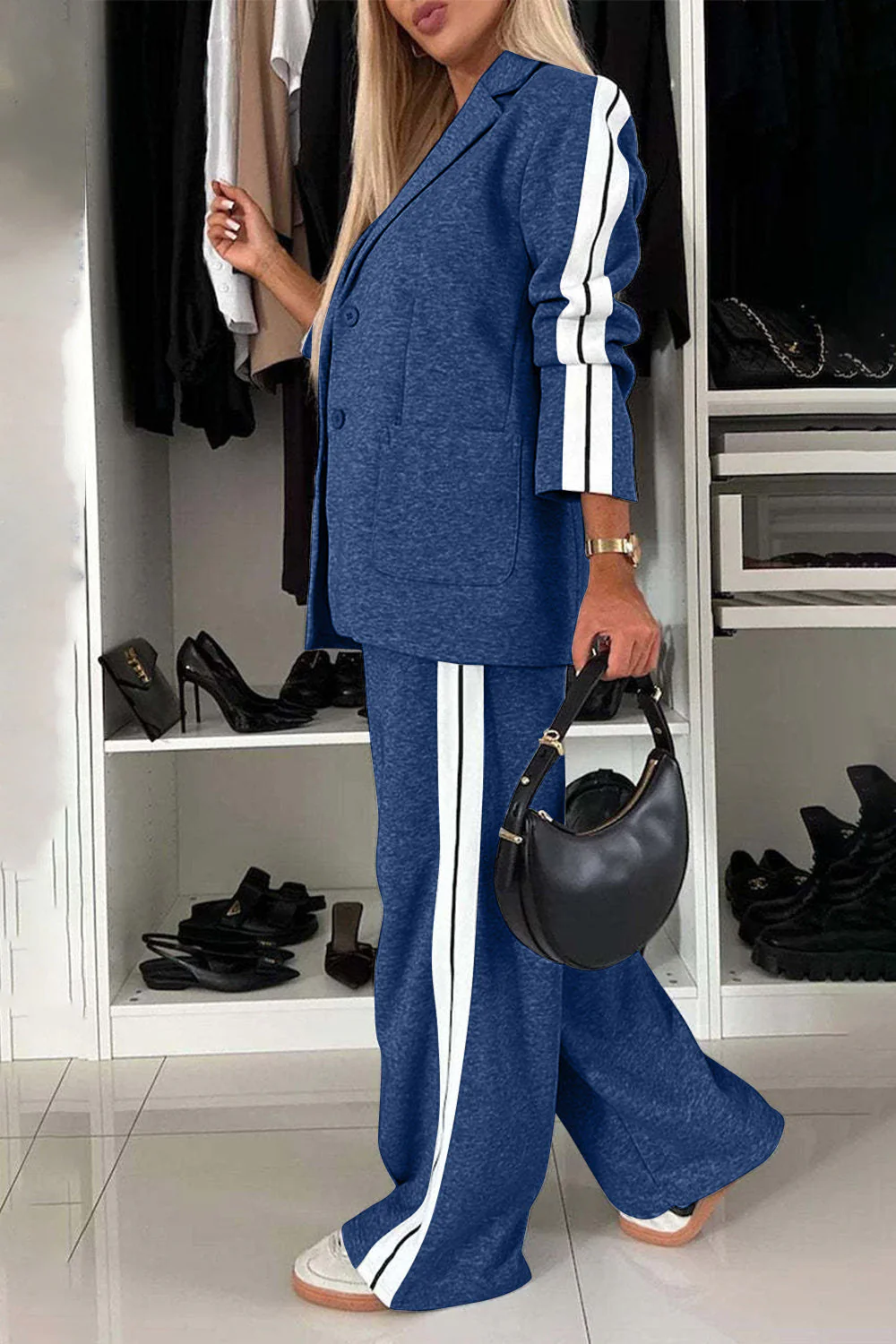 Frieda | Complete top and trousers set with contrast lapel collar - Image 6