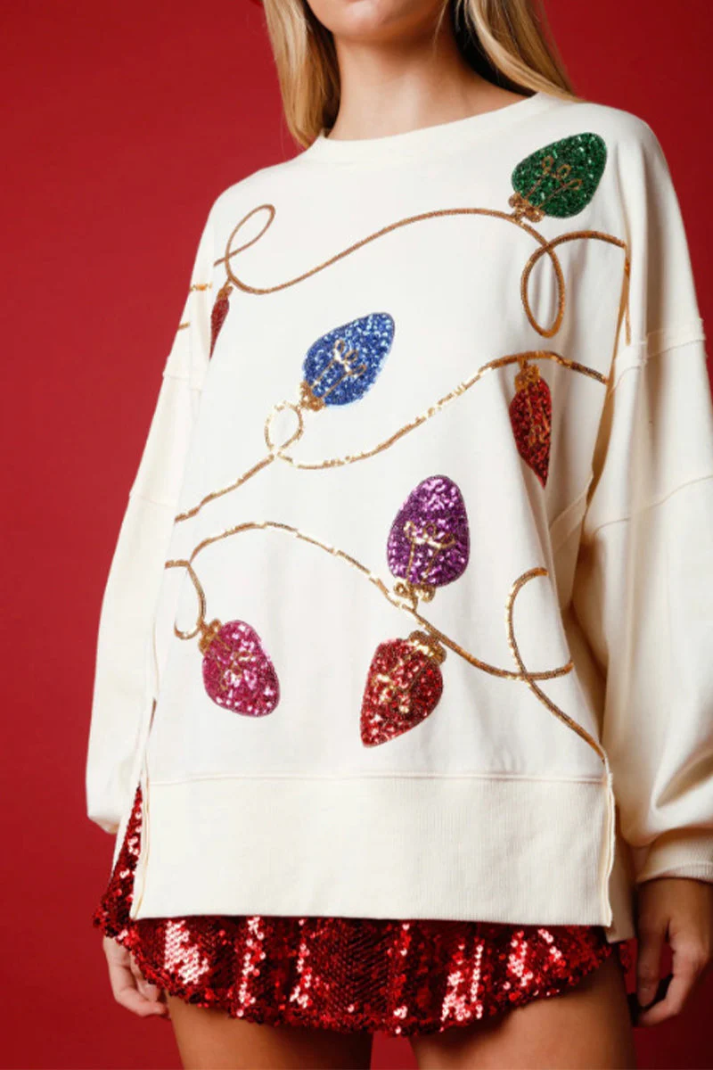 Gabriela | Casual color block sequin O-neck tops - Image 2