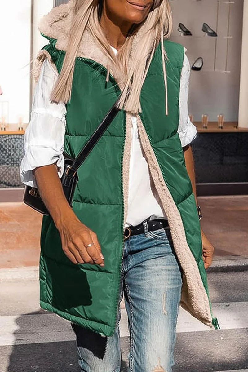 Gabriela | Casual, simple, solid patchwork outerwear with hooded collar - Image 5