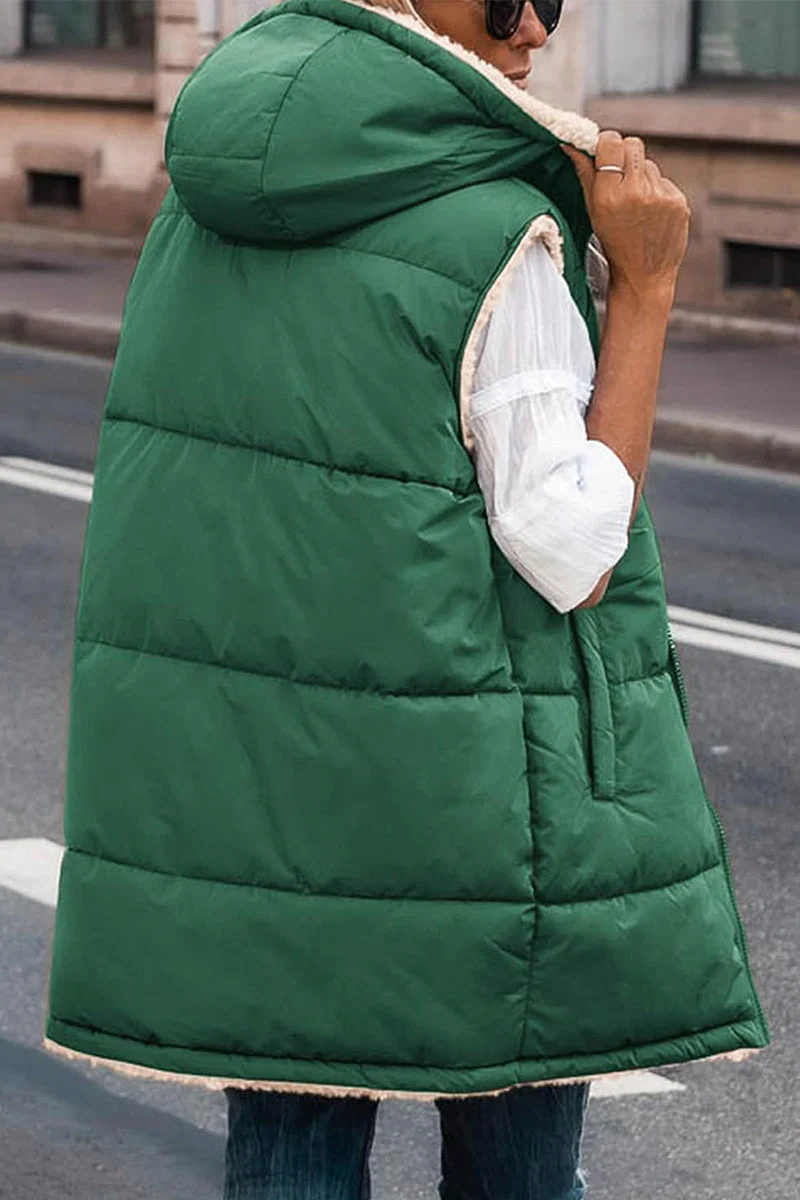 Gabriela | Casual, simple, solid patchwork outerwear with hooded collar - Image 8