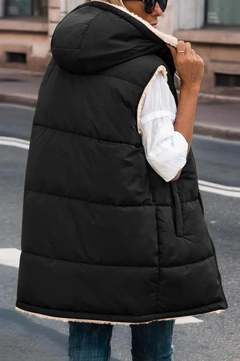 Gabriela | Casual, simple, solid patchwork outerwear with hooded collar - Image 9