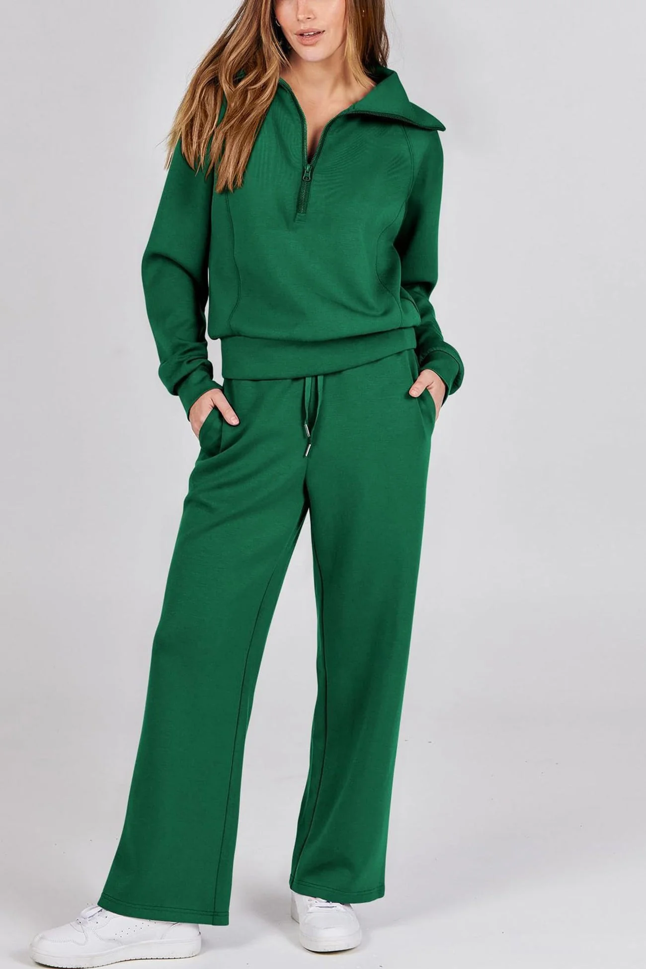 Gabriela | Lapel zip wide leg sweatshirt and long pants set - Image 14