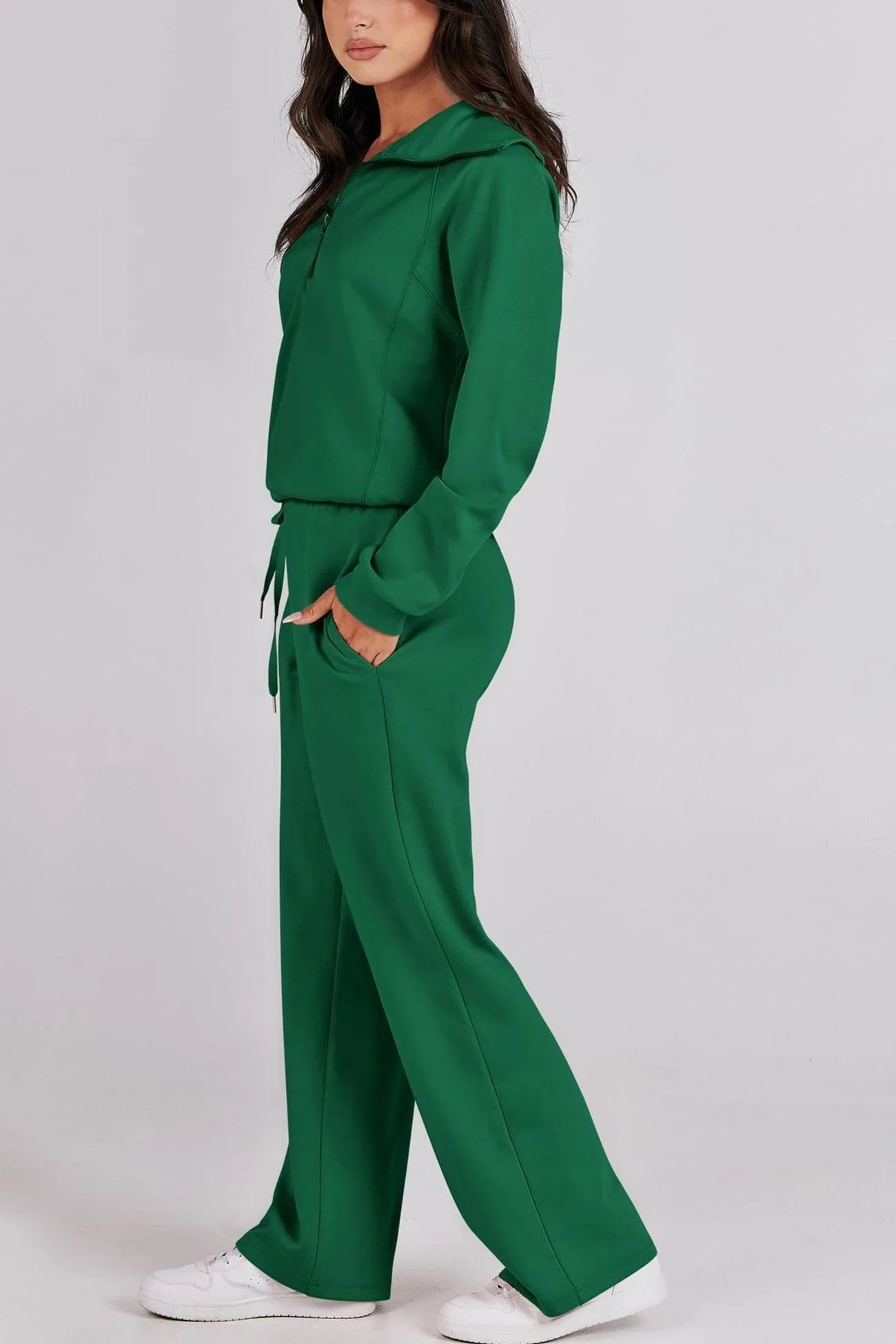 Gabriela | Lapel zip wide leg sweatshirt and long pants set - Image 15