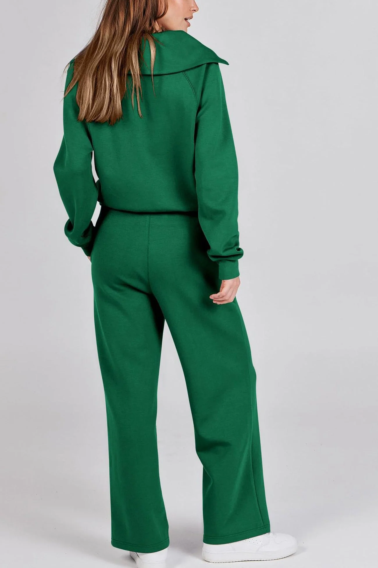 Gabriela | Lapel zip wide leg sweatshirt and long pants set - Image 16